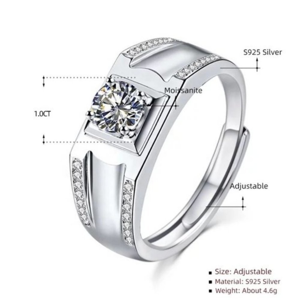Certified 1ct. t.w. Diamond Moissanite Mens Engagement Ring NEW - Picture 5 of 8
